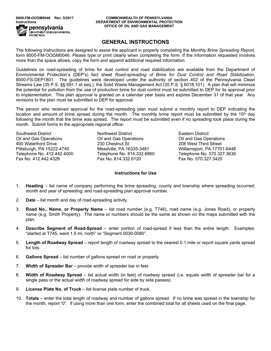 Form 8000-FM-OOGM0046 Monthly Brine Spreading Report - Pennsylvania, Page 2