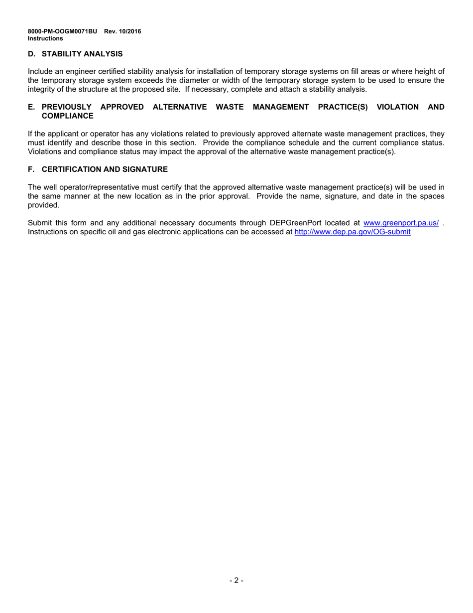 Form 8000-PM-OOGM0071BU Request for Approval of Previously Approved Alternative Waste Management Practices (Unconventional Operations Only) - Pennsylvania, Page 3