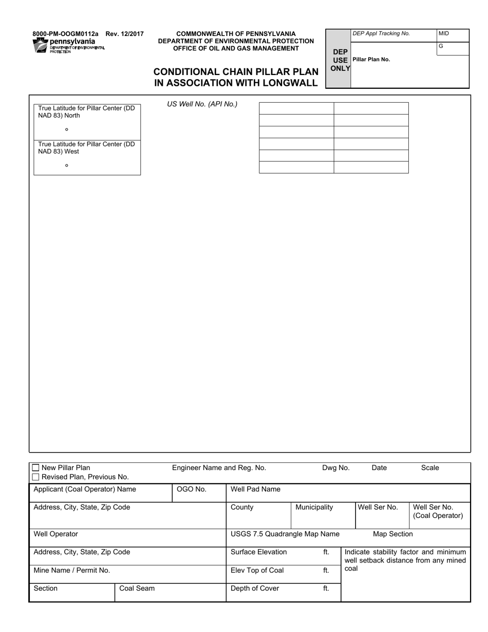 Form 8000-PM-OOGM0112A Conditional Chain Pillar Plan in Association With Longwall - Pennsylvania, Page 1