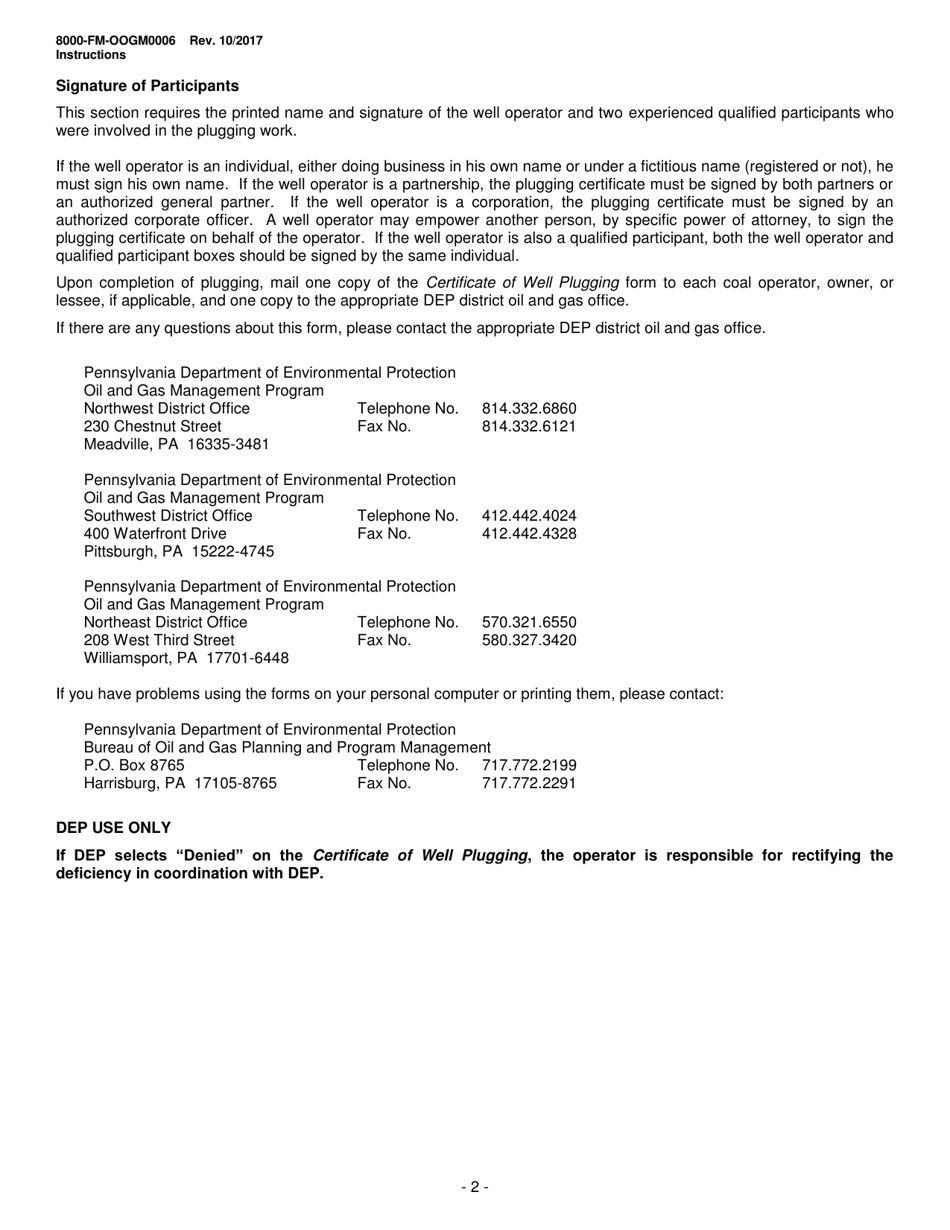 Download Instructions for Form 8000FMOOGM0006 Certificate of Well