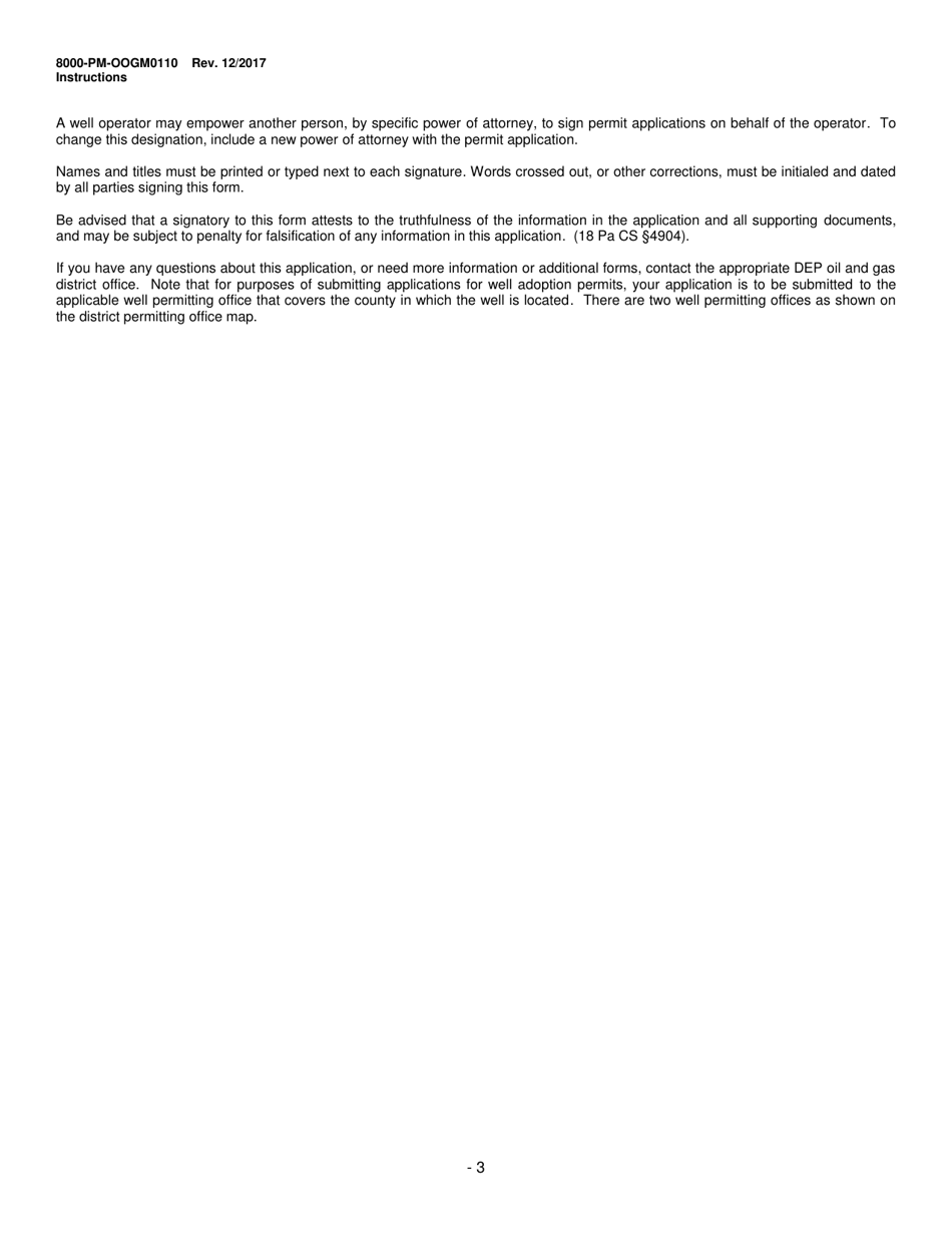 Instructions for Form 8000-PM-OOGM0110 Permit Application to Adopt an Oil or Gas Well - Pennsylvania, Page 3