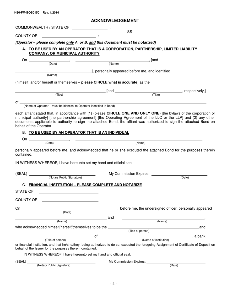 Form 1430-FM-BOS0150 Assignment of Certificate of Deposit Oil  Gas Collateral Bond - Pennsylvania, Page 4