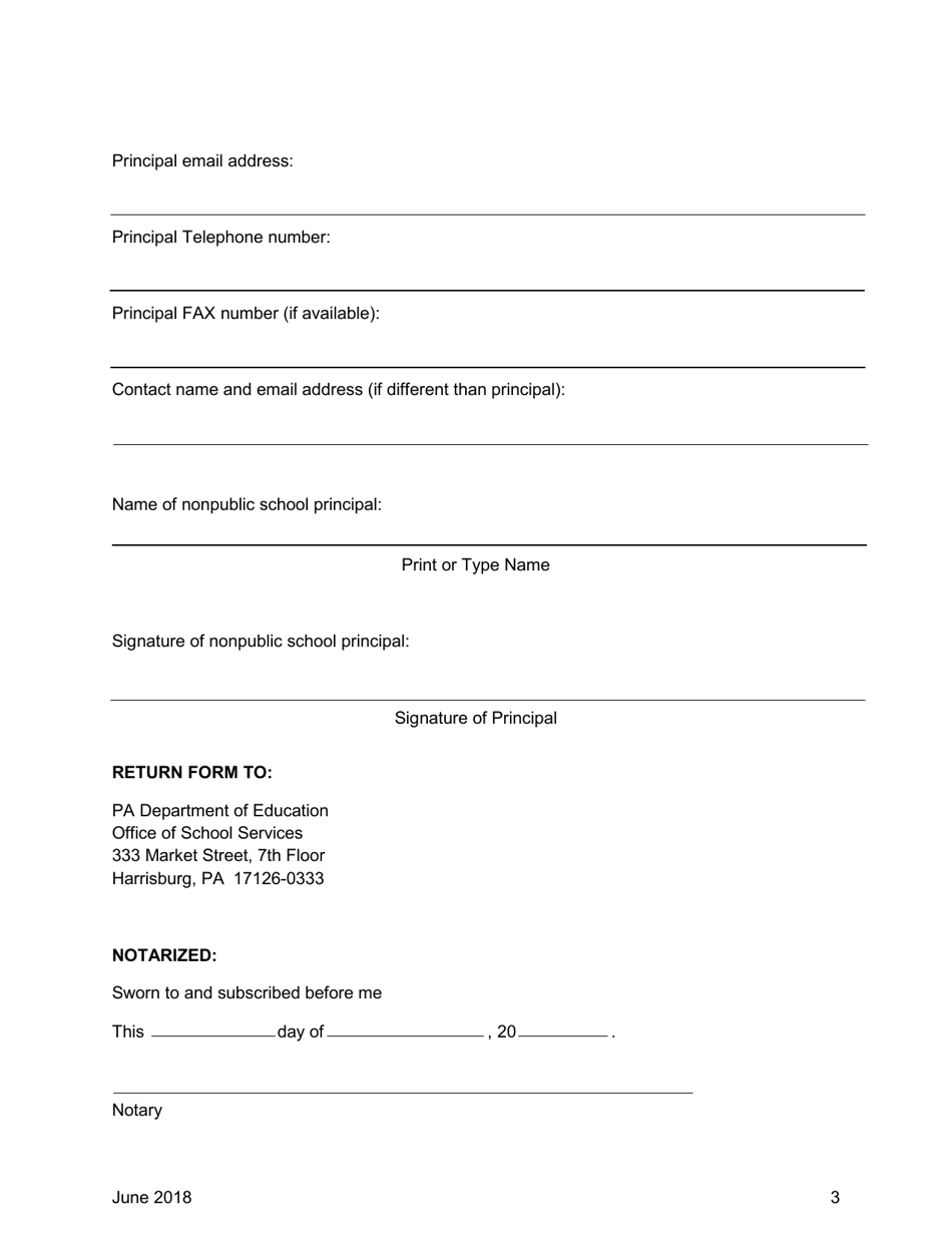 Affidavit / Certificate of Nonpublic, Non-licensed Day School Operated by a Bona Fide Church or Other Religious Body in Pennsylvania - Pennsylvania, Page 3