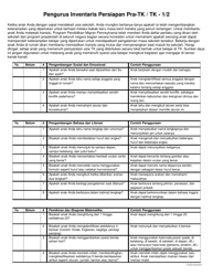 Document preview: Pre-k/Kindergarten Preparation Inventory Caretakers - Pennsylvania (Indonesian (Bahasa Indonesia))
