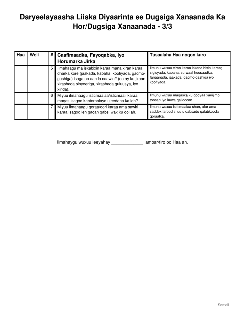 Pre-k / Kindergarten Preparation Inventory Caretakers - Pennsylvania (Somali), Page 3