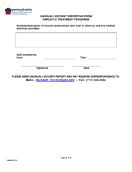 Narcotic Treatment Program Unusual Incident Reporting Form - Pennsylvania, Page 2