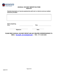 Non-narcotic Treatment Program Unusual Incident Reporting Form - Pennsylvania, Page 2