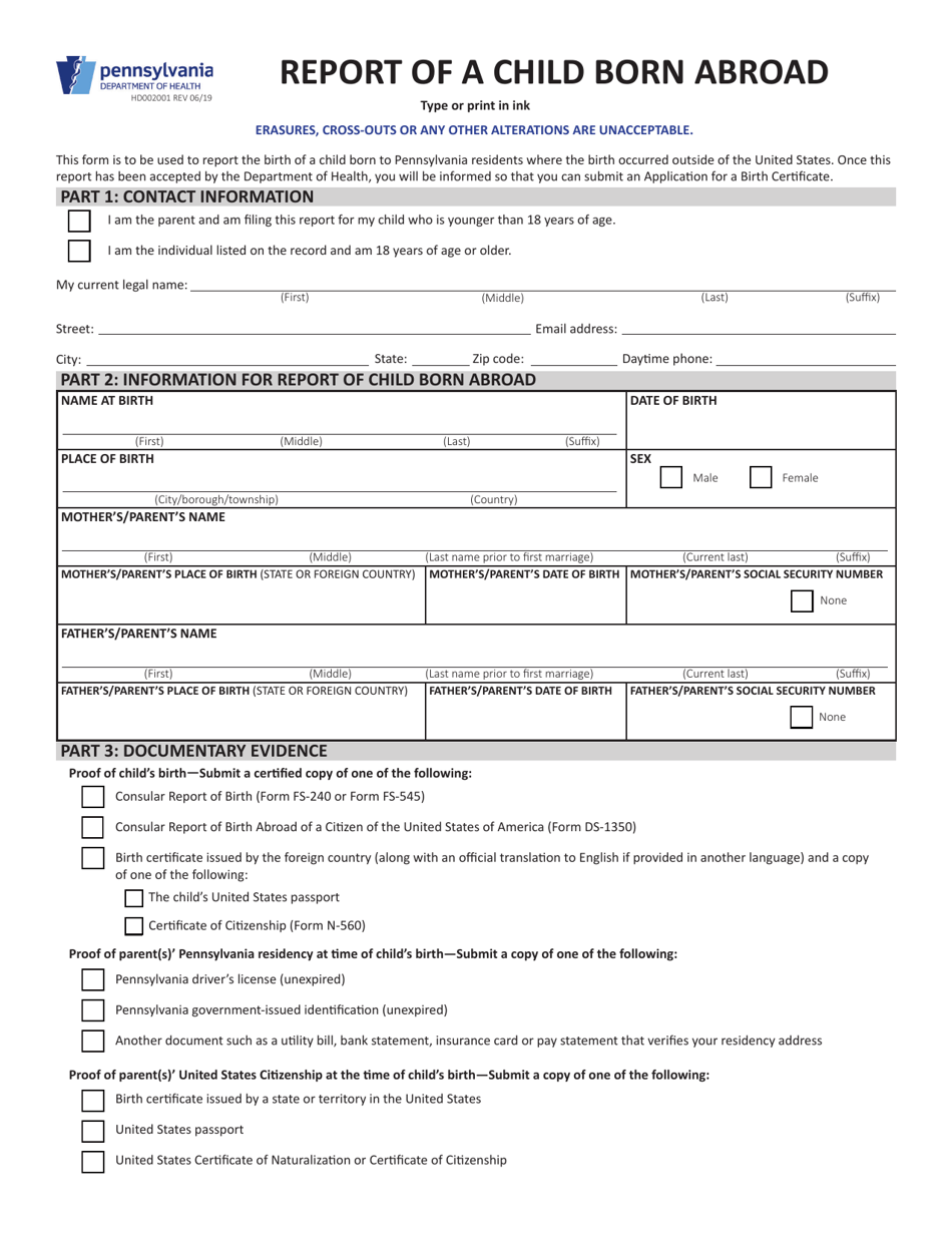 Form HD002001 Download Fillable PDF or Fill Online Report of a Child ...