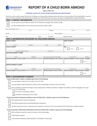 Form HD002001 Report of a Child Born Abroad - Pennsylvania