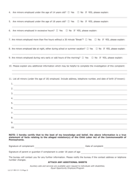 Form LLC-21 Child Labor Act Complaint Form - Pennsylvania, Page 2
