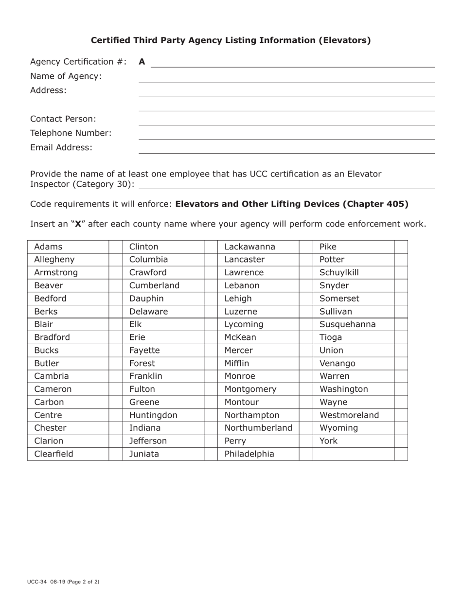 Form UCC-34 Uniform Construction Code Third-Party Agency Website Listing Information (Elevators) - Pennsylvania, Page 2