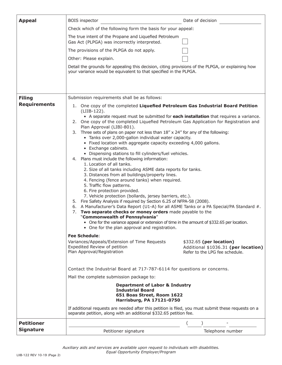 Form LIIB-122 Liquefied Petroleum Gas Industrial Board Petition - Pennsylvania, Page 2