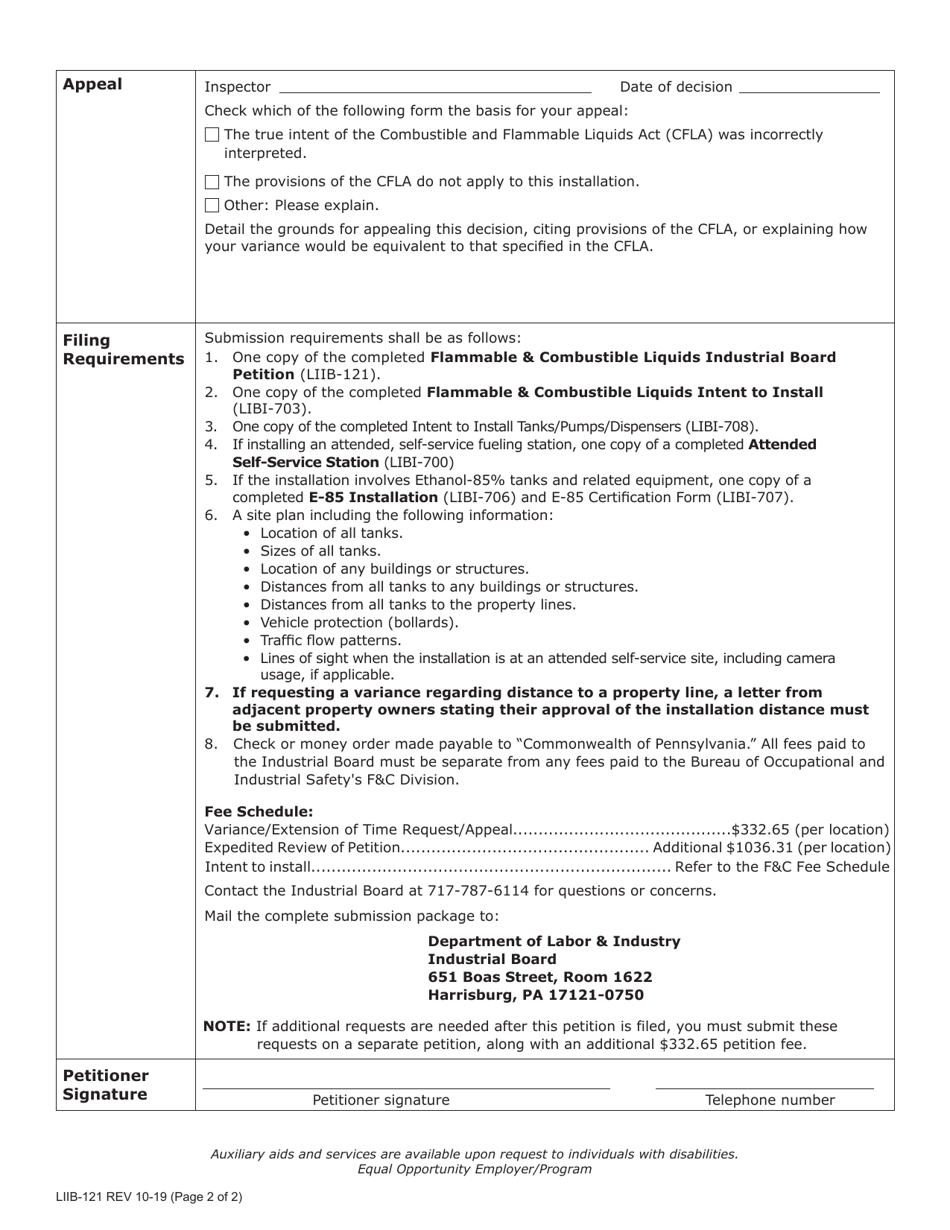 Form LIIB-121 Flammable  Combustible Liquids Industrial Board Petition - Pennsylvania, Page 2