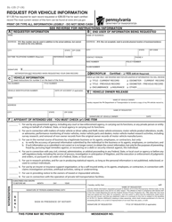 Form DL-135 Request for Vehicle Information - Pennsylvania