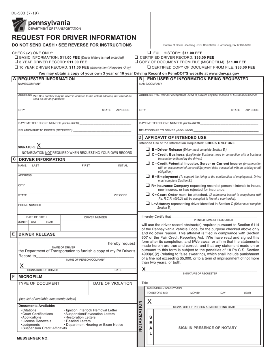 Form DL-503 - Fill Out, Sign Online And Download Fillable PDF ...