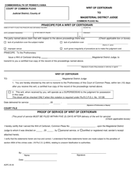 Document preview: Form AOPC25-05 Writ of Certiorari - Pennsylvania