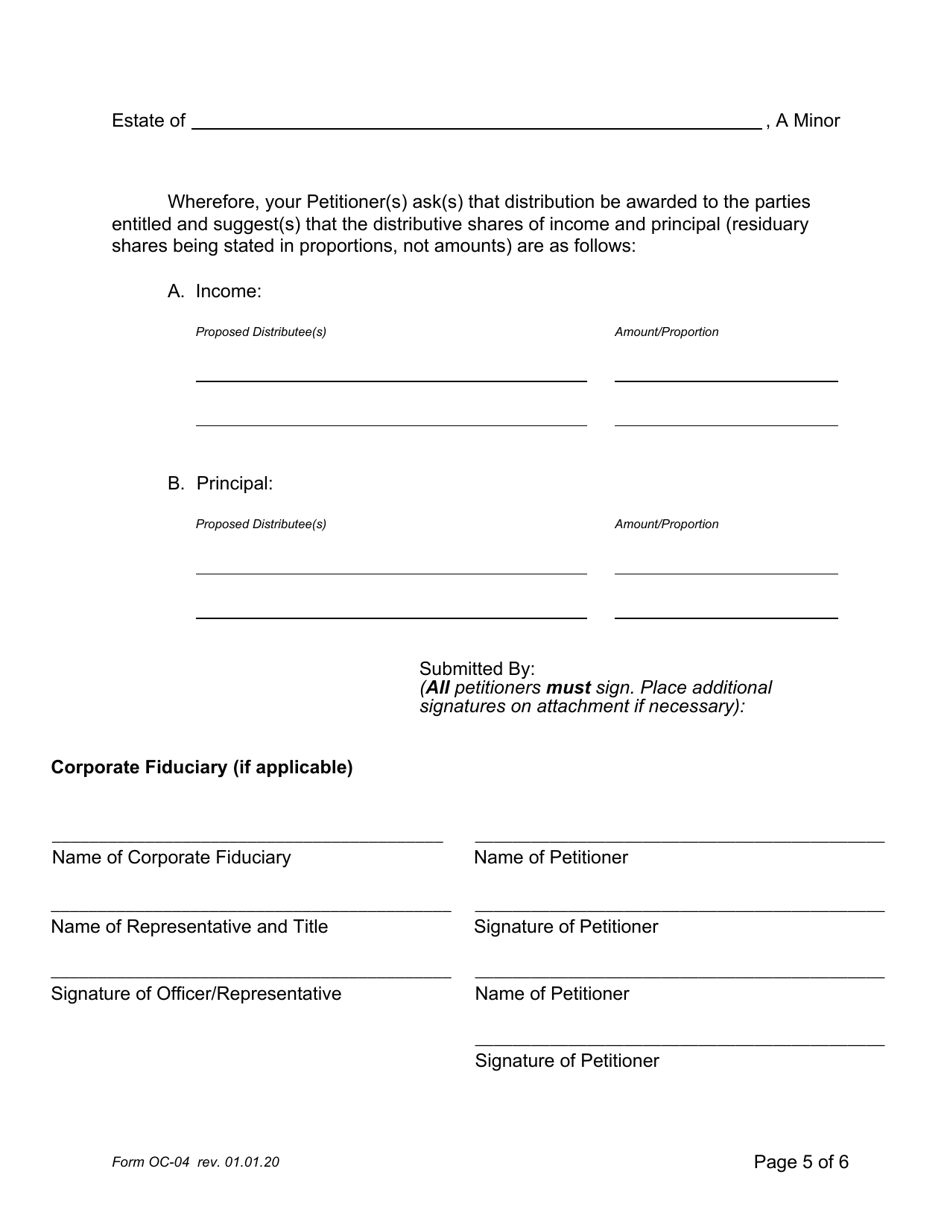Form OC-04 Guardianship of Minor: Petition for Adjudication / Statement of Proposed Distribution Pursuant to Pa. O.c. Rule 2.4 - Pennsylvania, Page 5