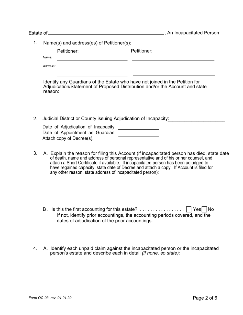Form OC-03 Guardianship of Incapacitated Person: Petition for Adjudication / Statement of Proposed Distribution Pursuant to Pa. O.c. Rule 2.4 - Pennsylvania, Page 2