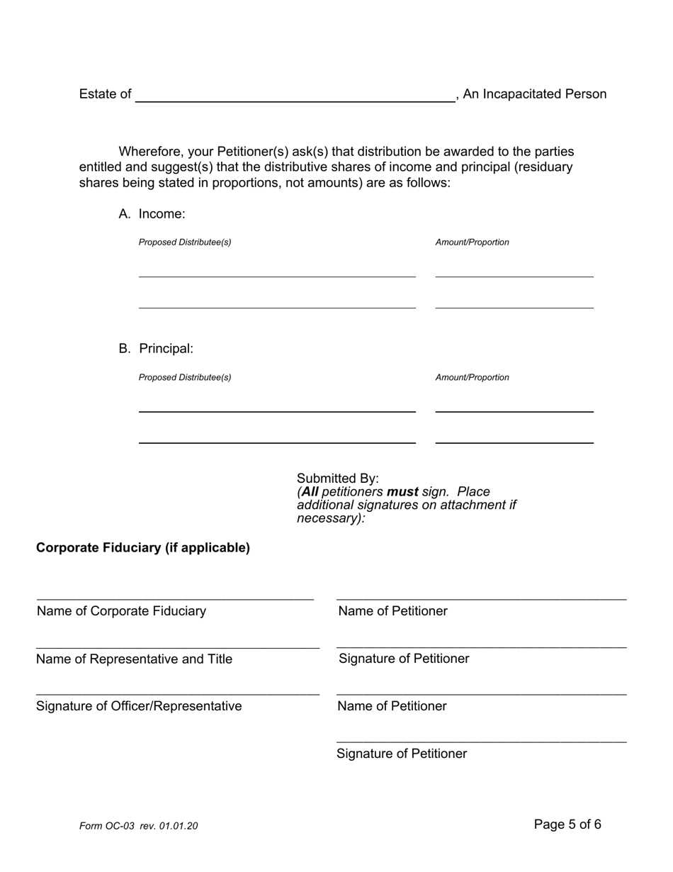Form OC-03 Guardianship of Incapacitated Person: Petition for Adjudication / Statement of Proposed Distribution Pursuant to Pa. O.c. Rule 2.4 - Pennsylvania, Page 5