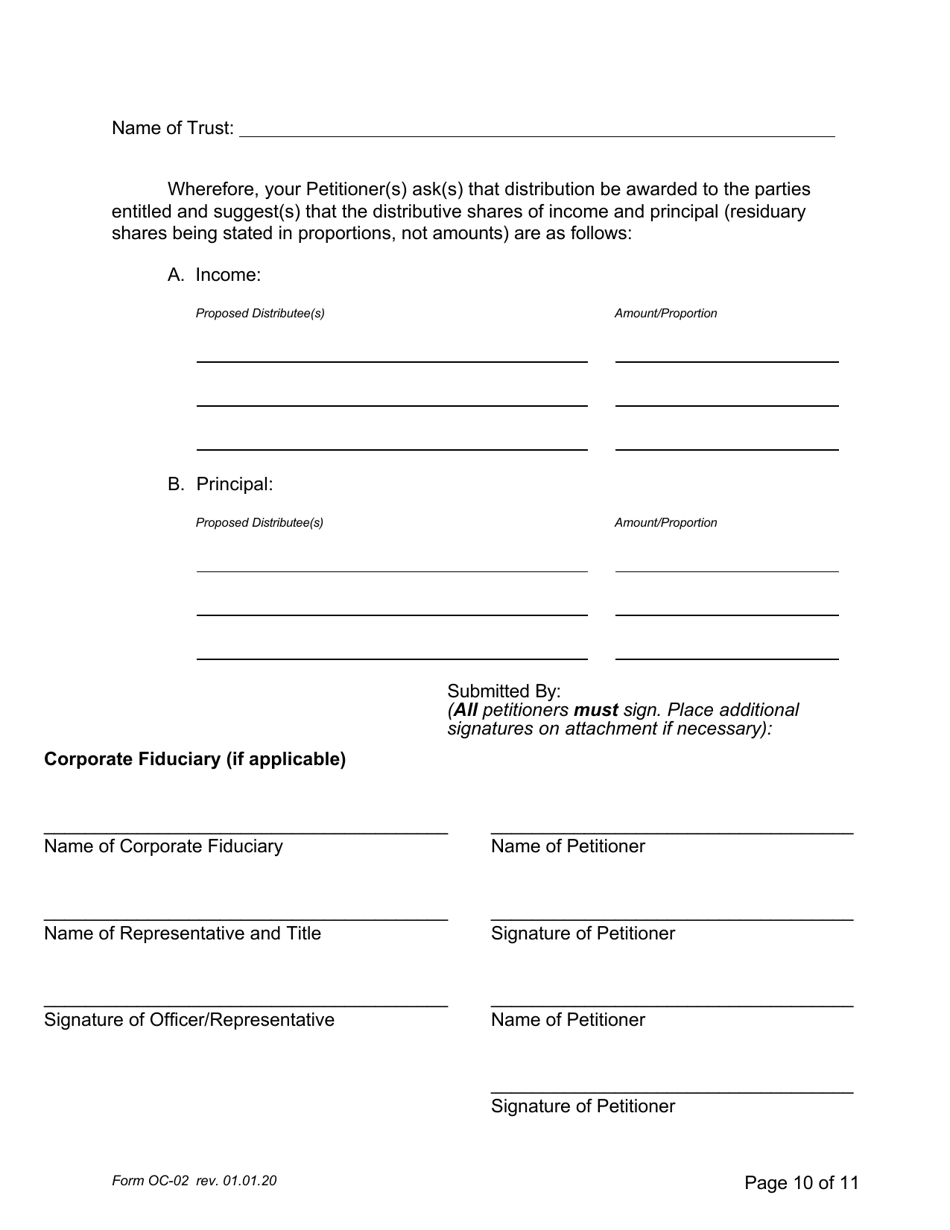 Form OC-02 Petition for Adjudication / Statement of Proposed Distribution Pursuant to Pa. O.c. Rule 2.4 - Pennsylvania, Page 10