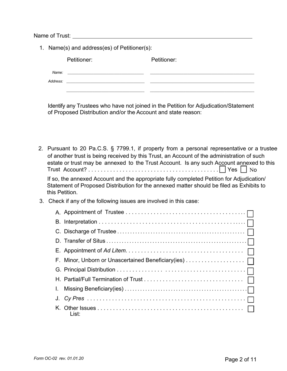 Form OC-02 Petition for Adjudication / Statement of Proposed Distribution Pursuant to Pa. O.c. Rule 2.4 - Pennsylvania, Page 2