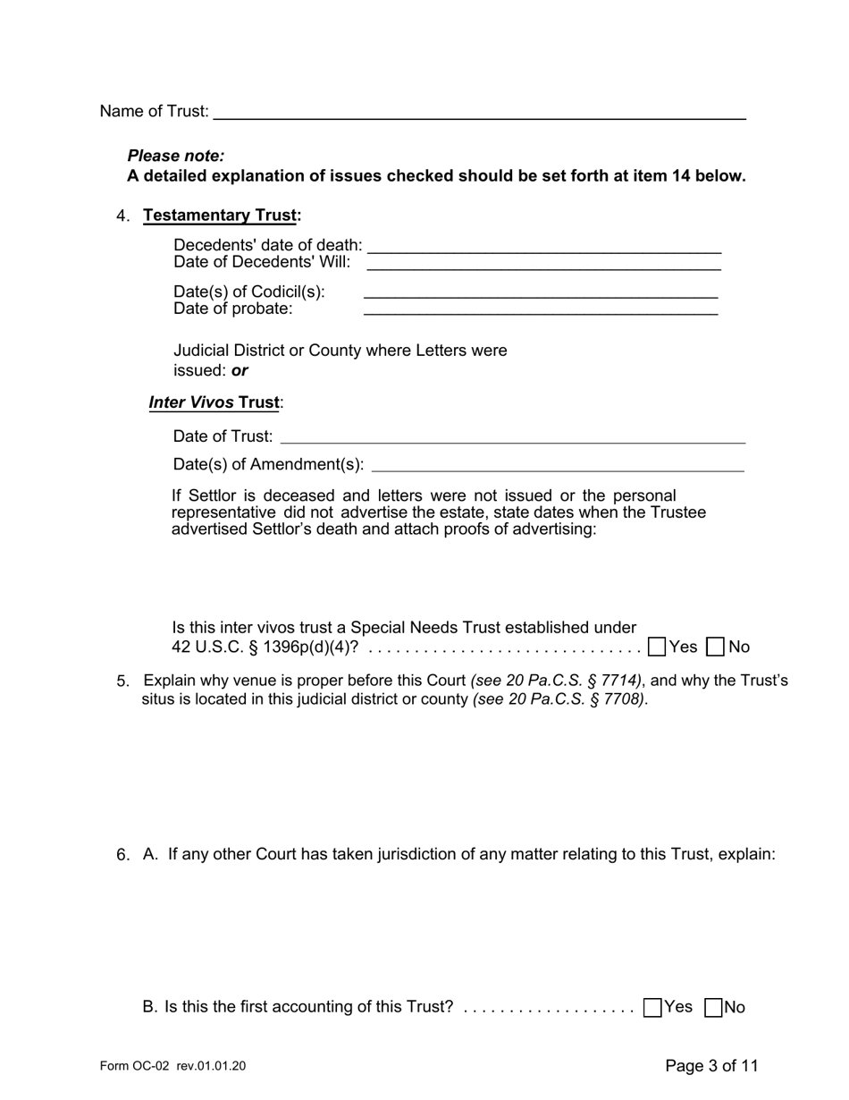 Form OC-02 Petition for Adjudication / Statement of Proposed Distribution Pursuant to Pa. O.c. Rule 2.4 - Pennsylvania, Page 3
