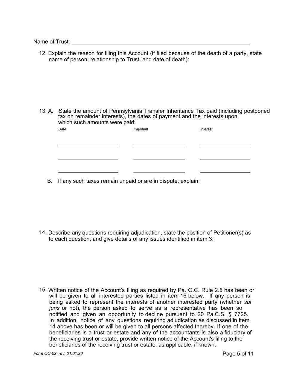 Form OC-02 Petition for Adjudication / Statement of Proposed Distribution Pursuant to Pa. O.c. Rule 2.4 - Pennsylvania, Page 5