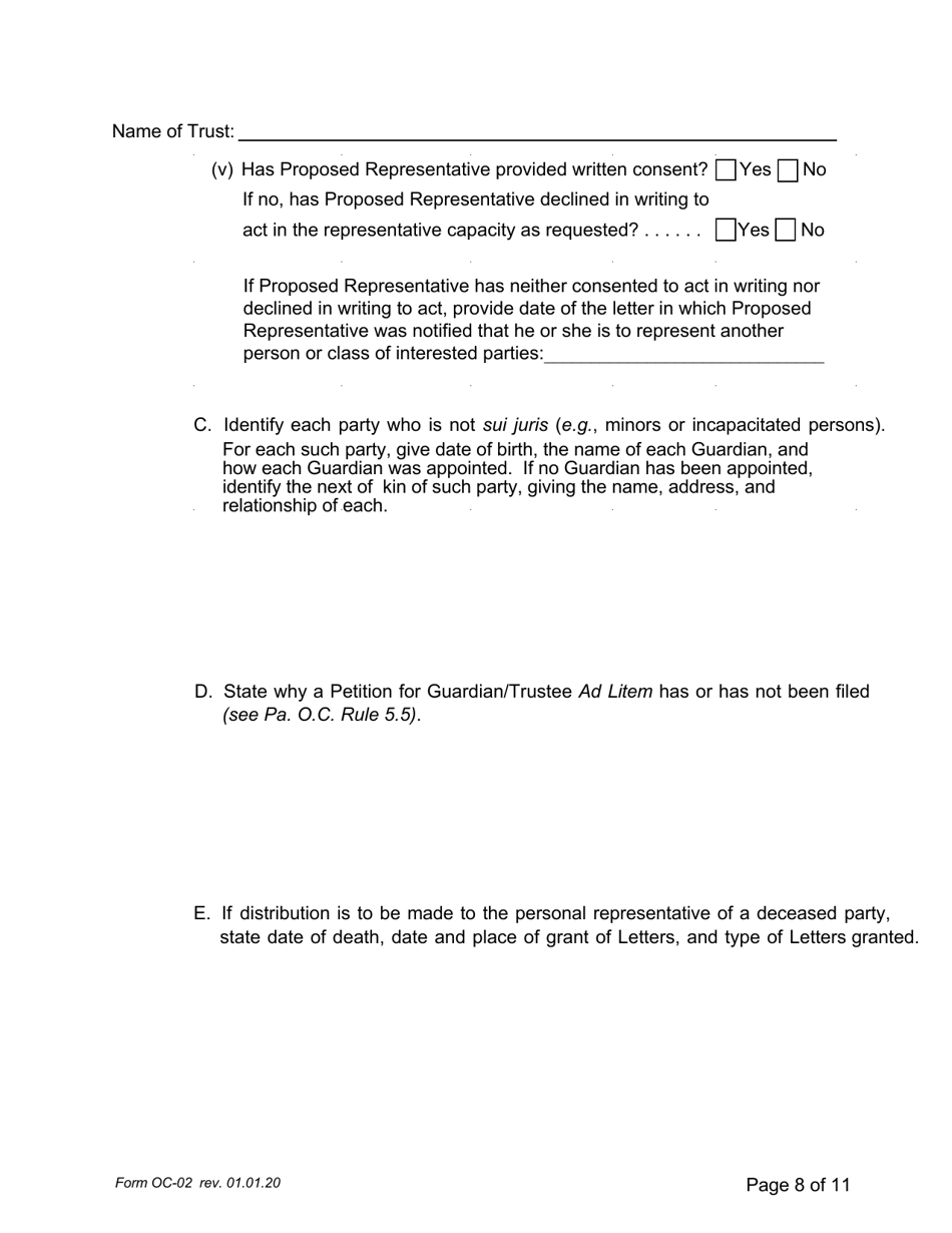 Form OC-02 Petition for Adjudication / Statement of Proposed Distribution Pursuant to Pa. O.c. Rule 2.4 - Pennsylvania, Page 8