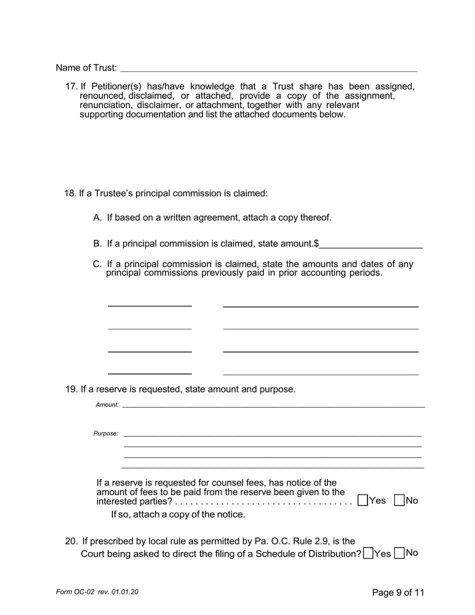 Form OC-02 Petition for Adjudication / Statement of Proposed Distribution Pursuant to Pa. O.c. Rule 2.4 - Pennsylvania, Page 9