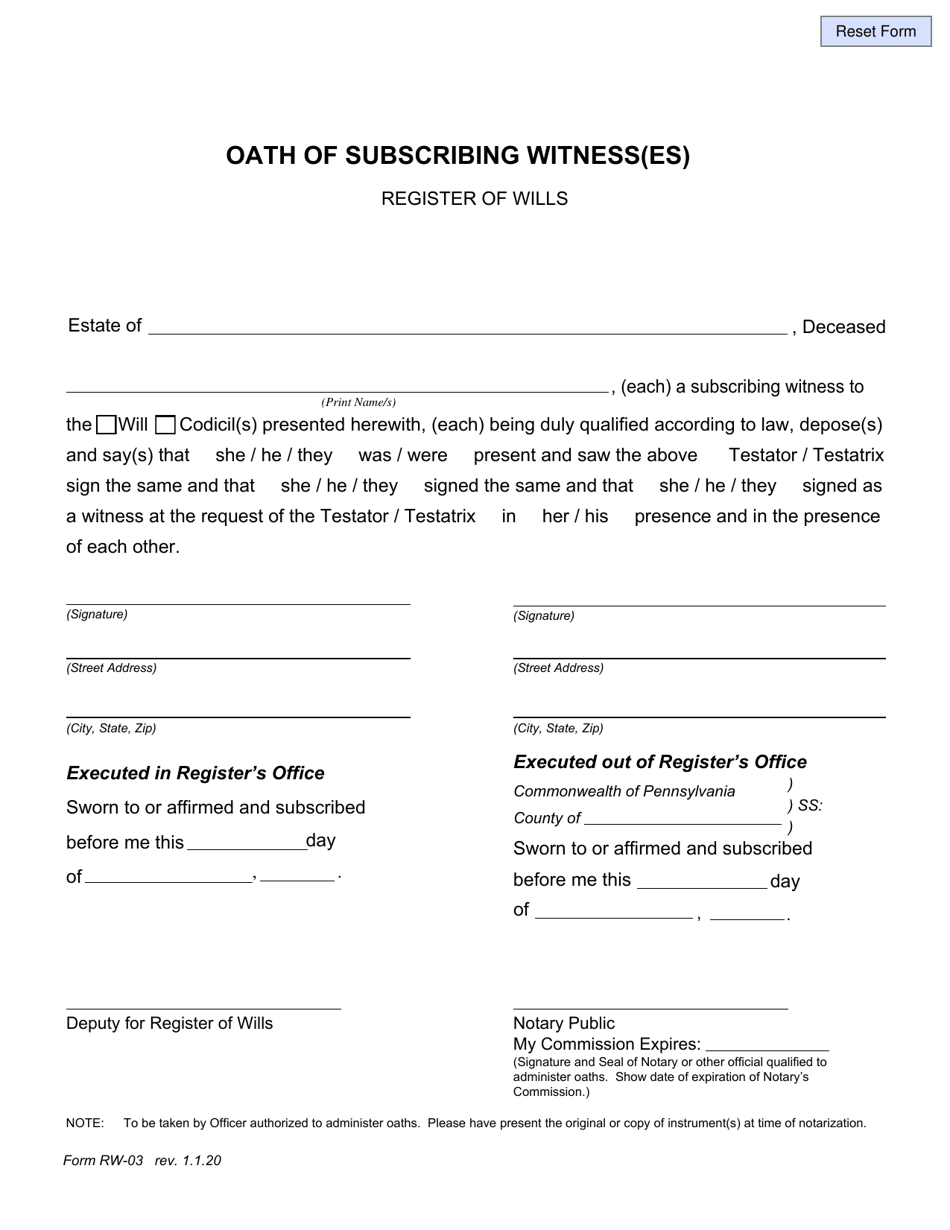 2006 — 2024 Form RW03 Download Fillable PDF or Fill Online Oath of