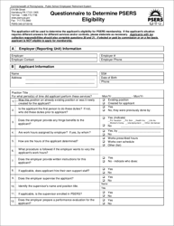 Form PSRS-349 &quot;Questionnaire to Determine Psers Eligibility&quot; - Pennsylvania
