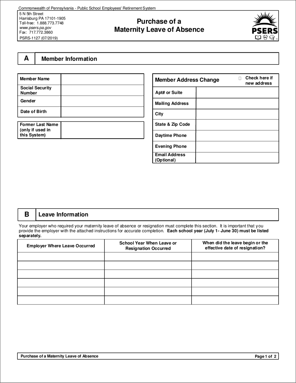Form PSRS-1127 Purchase of a Maternity Leave of Absence - Pennsylvania, Page 3