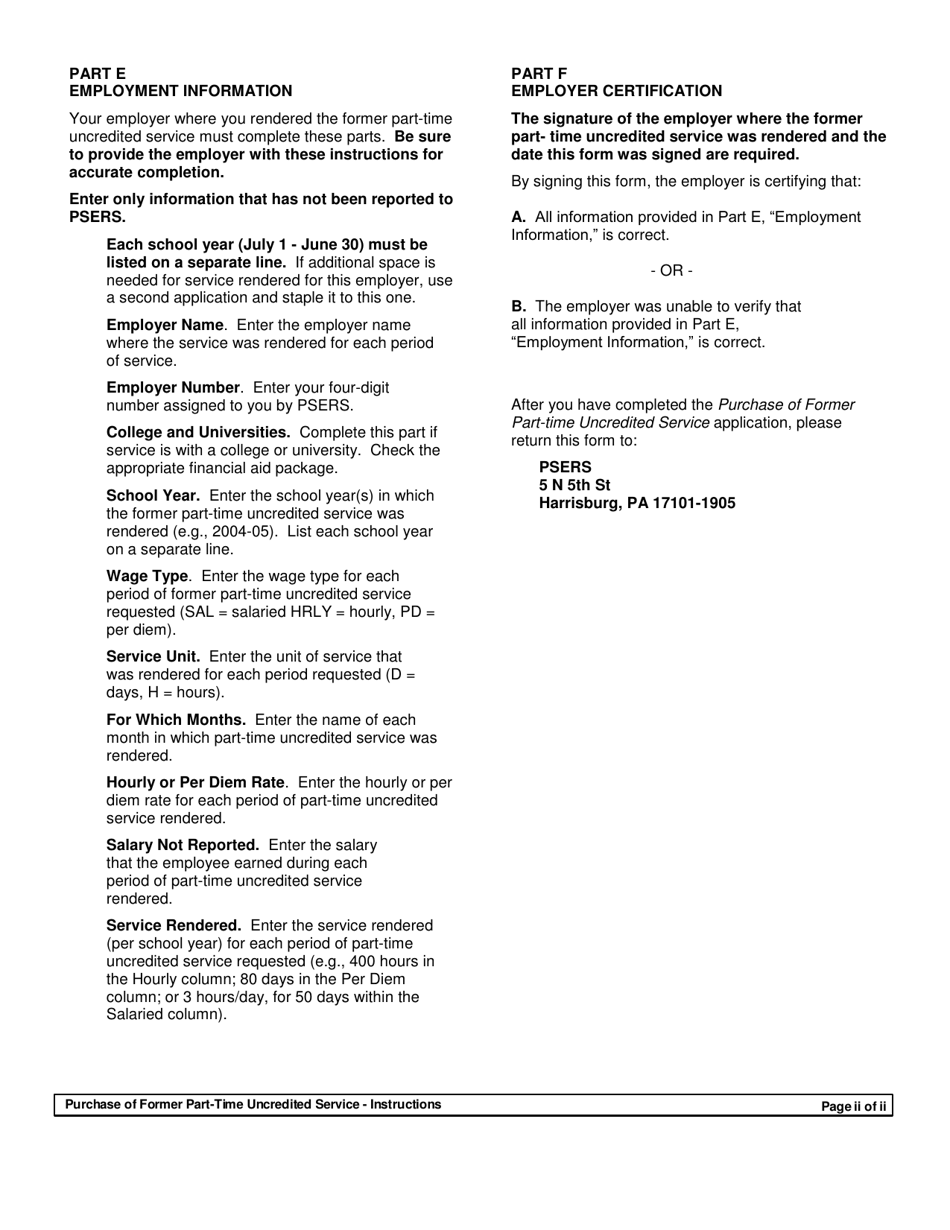 Form PSRS-100 Purchase of Former Part-Time Uncredited Service - Pennsylvania, Page 4