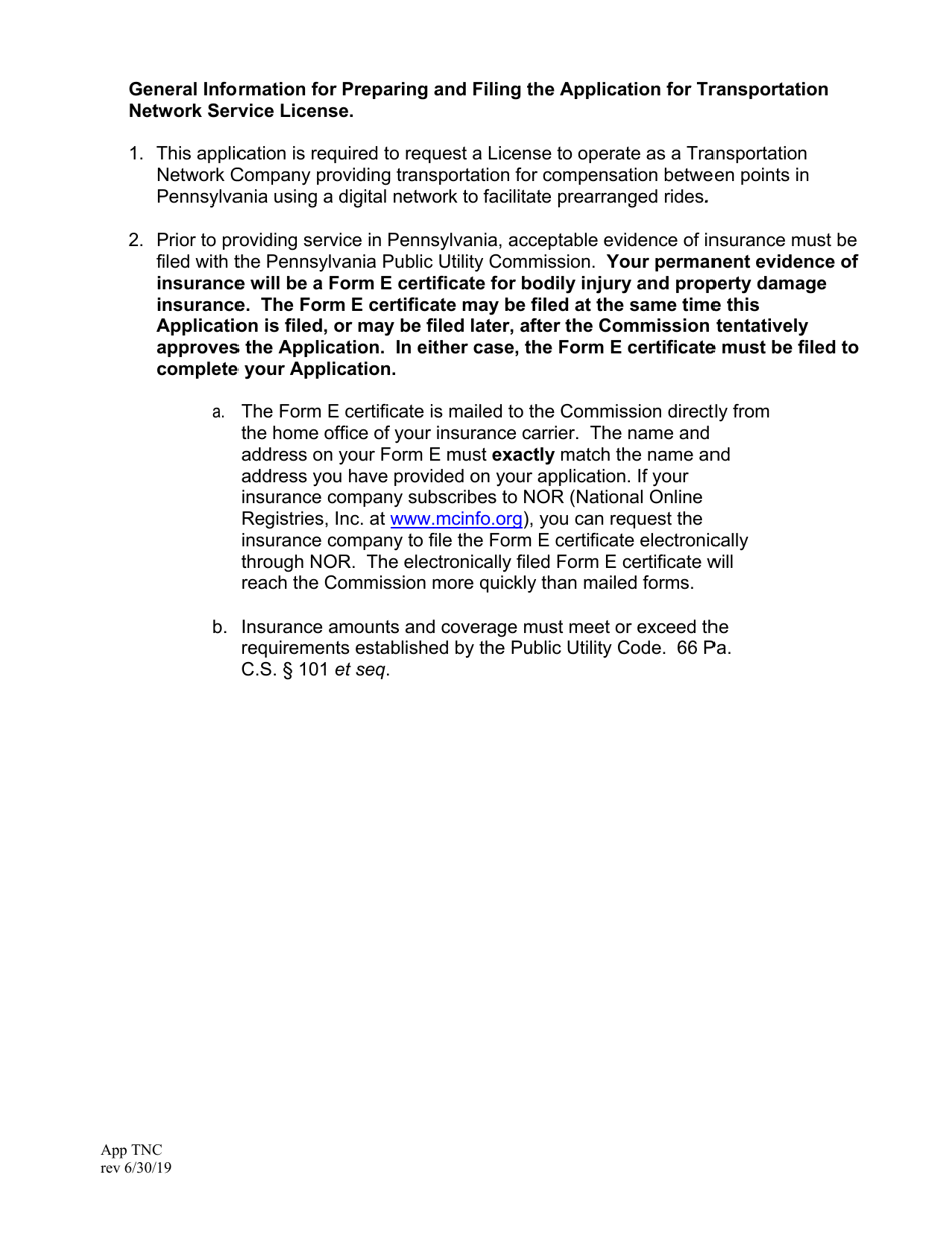 Application for Transportation Network Service License - Pennsylvania, Page 2