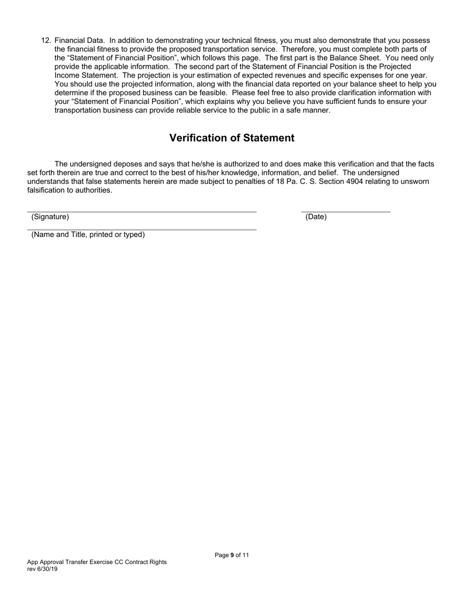 Application for Approval of Transfer and Exercise of Common Carrier or Contract Rights - Pennsylvania, Page 10