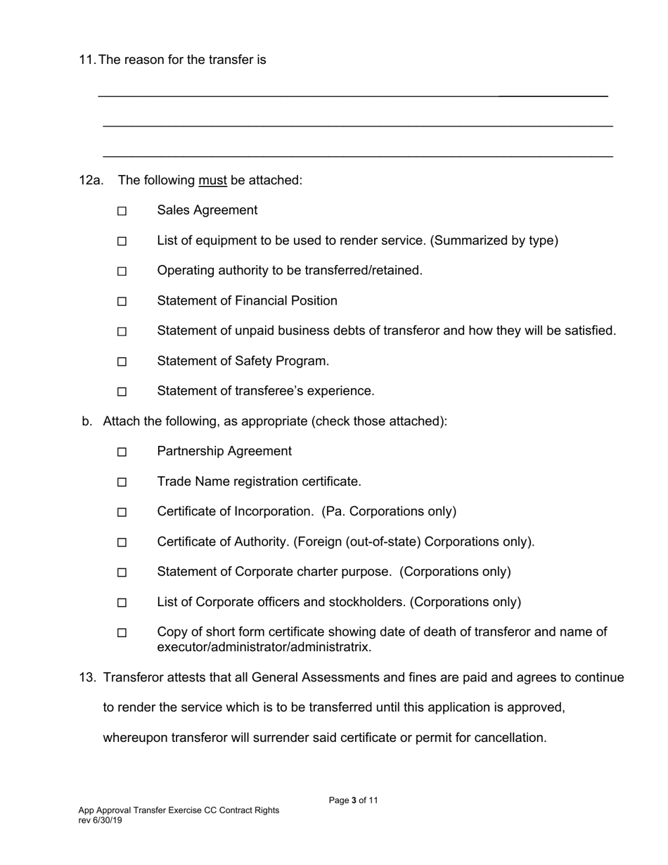 Application for Approval of Transfer and Exercise of Common Carrier or Contract Rights - Pennsylvania, Page 4
