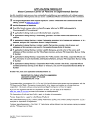 Application for Motor Common Carrier of Persons in Experimental Service - Pennsylvania