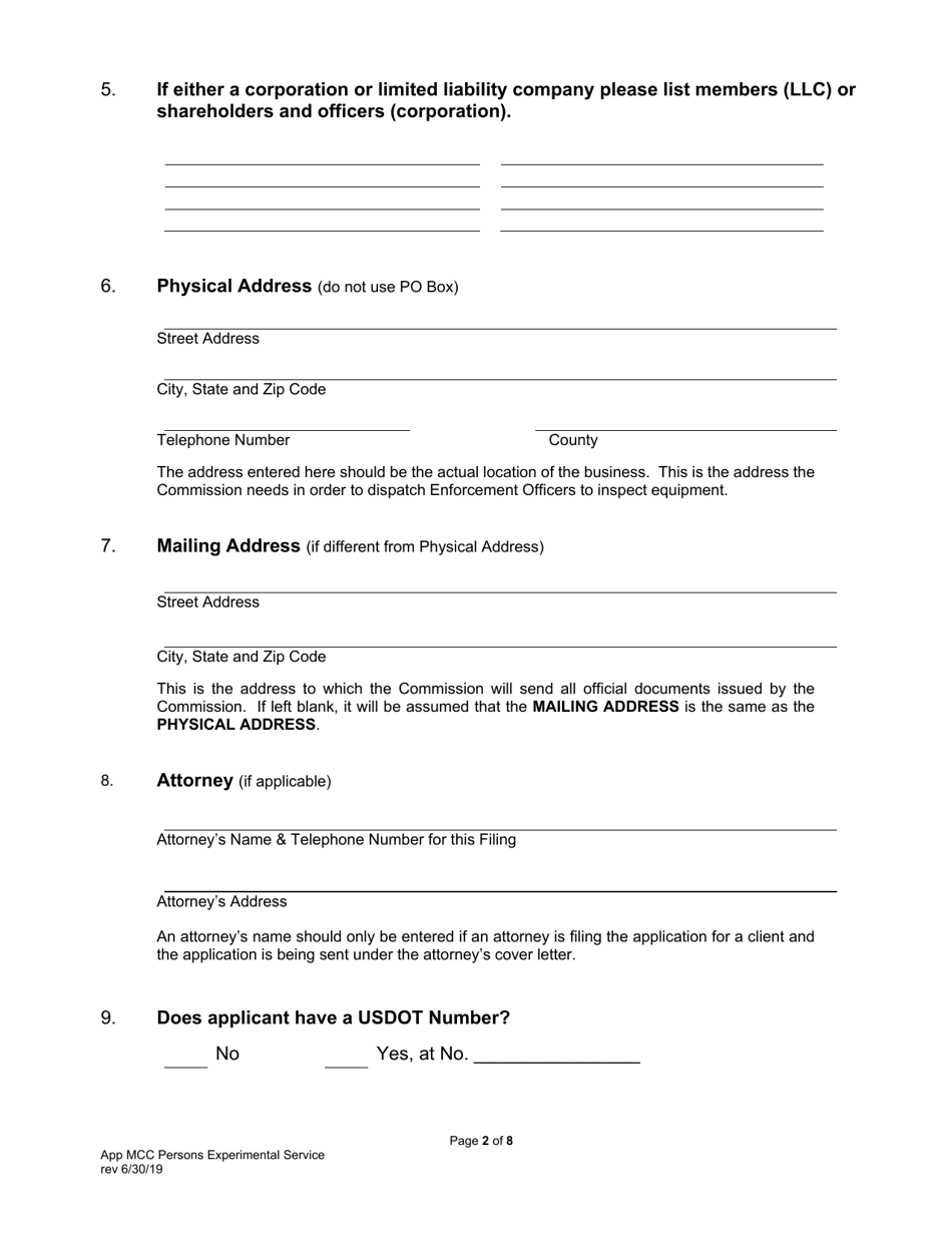 Application for Motor Common Carrier of Persons in Experimental Service - Pennsylvania, Page 4