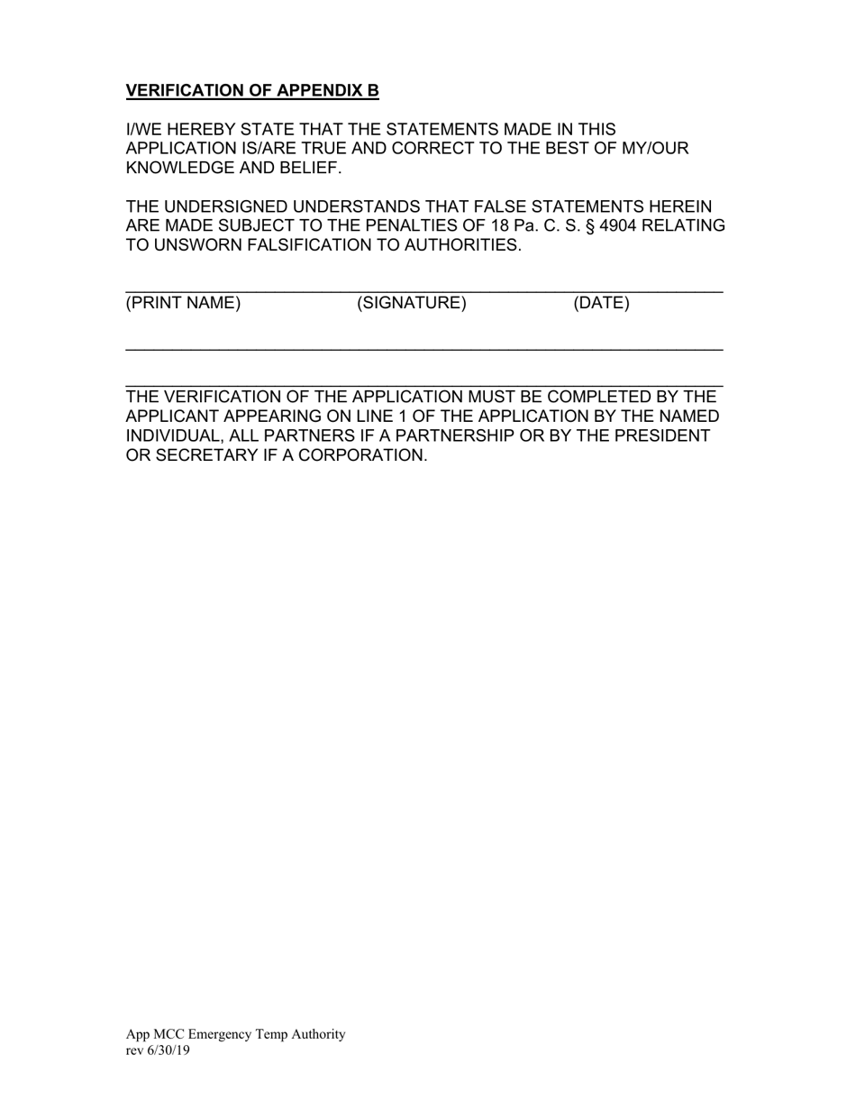Application - Emergency Temporary Authority - Pennsylvania, Page 12
