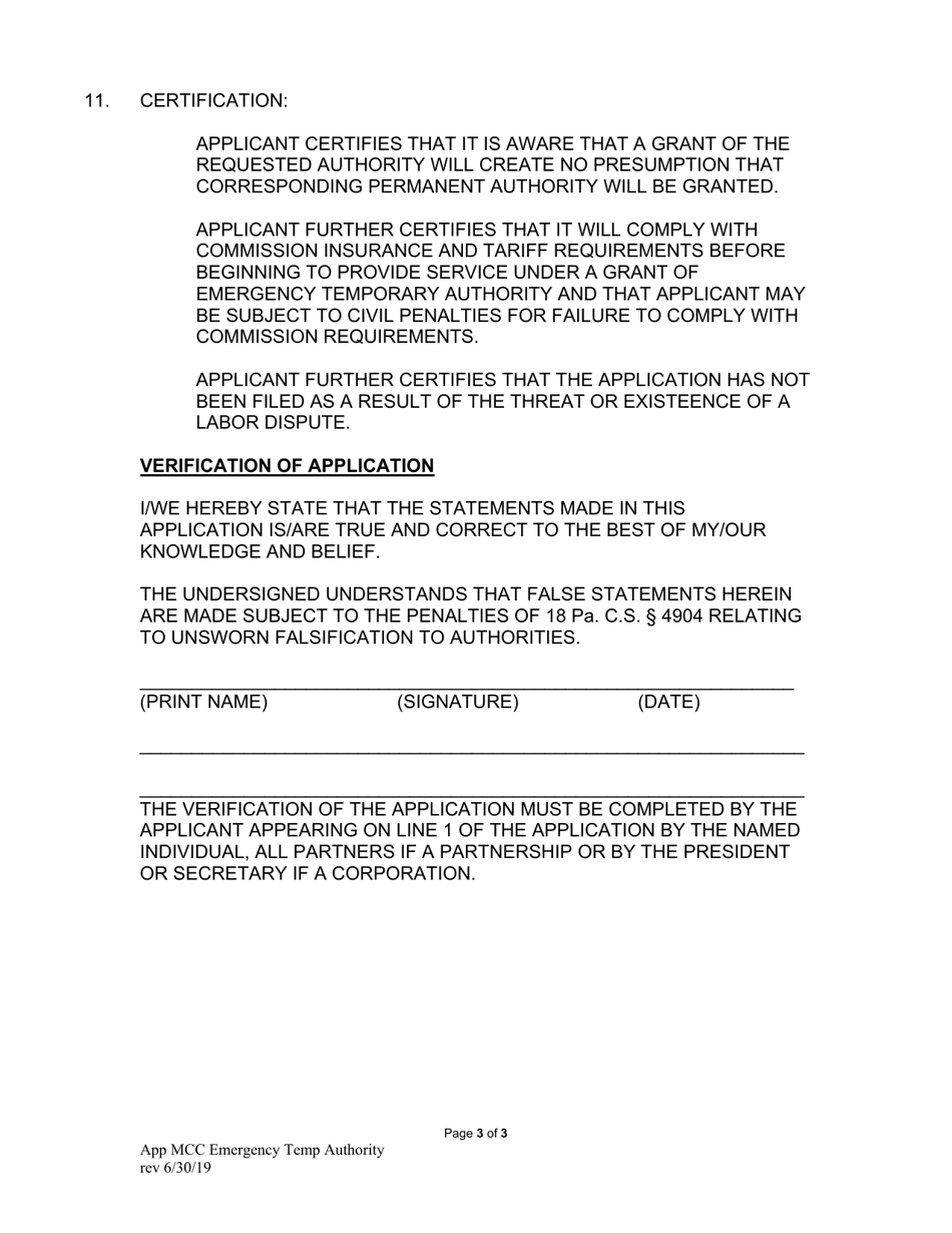 Application - Emergency Temporary Authority - Pennsylvania, Page 5