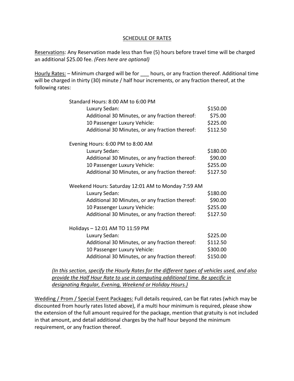 Tariff Template for Limousine Service - Pennsylvania, Page 3