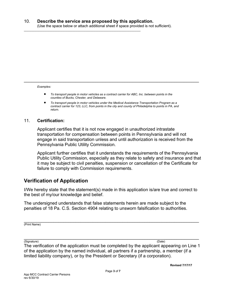 Application for Motor Contract Carrier of Persons - Pennsylvania, Page 5