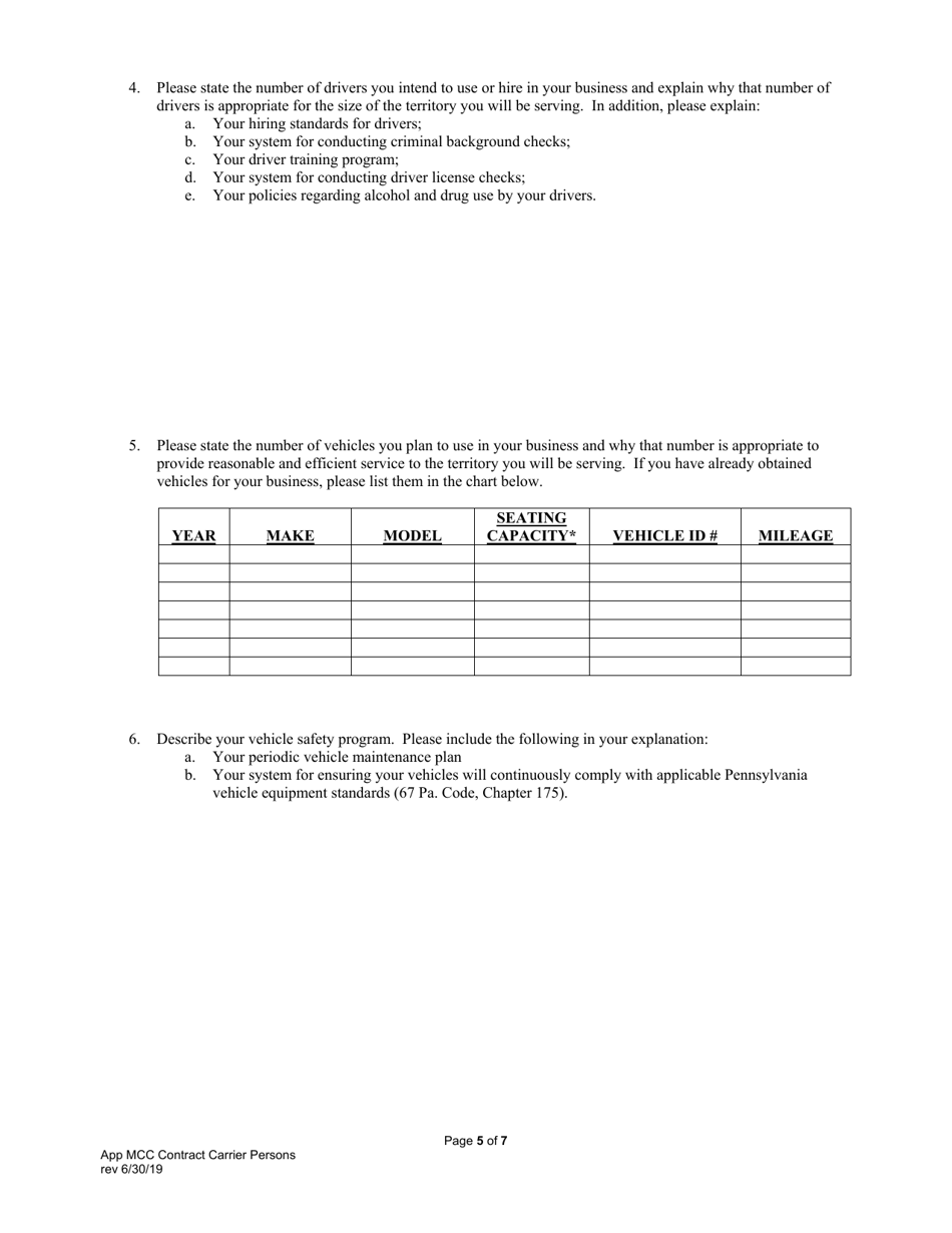 Application for Motor Contract Carrier of Persons - Pennsylvania, Page 7