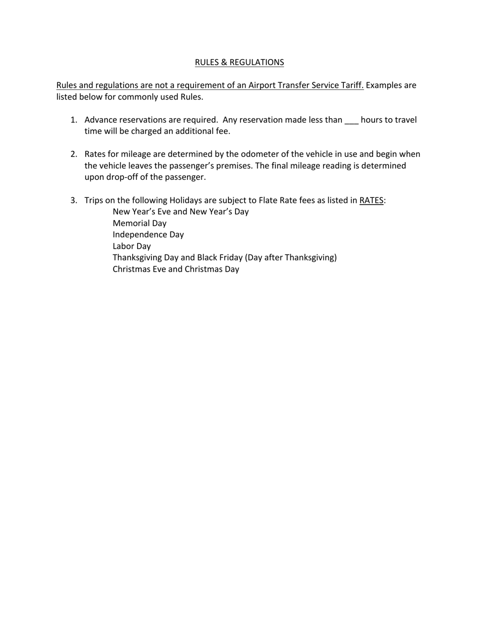 Tariff Template for Airport Transfer Service - Pennsylvania, Page 2