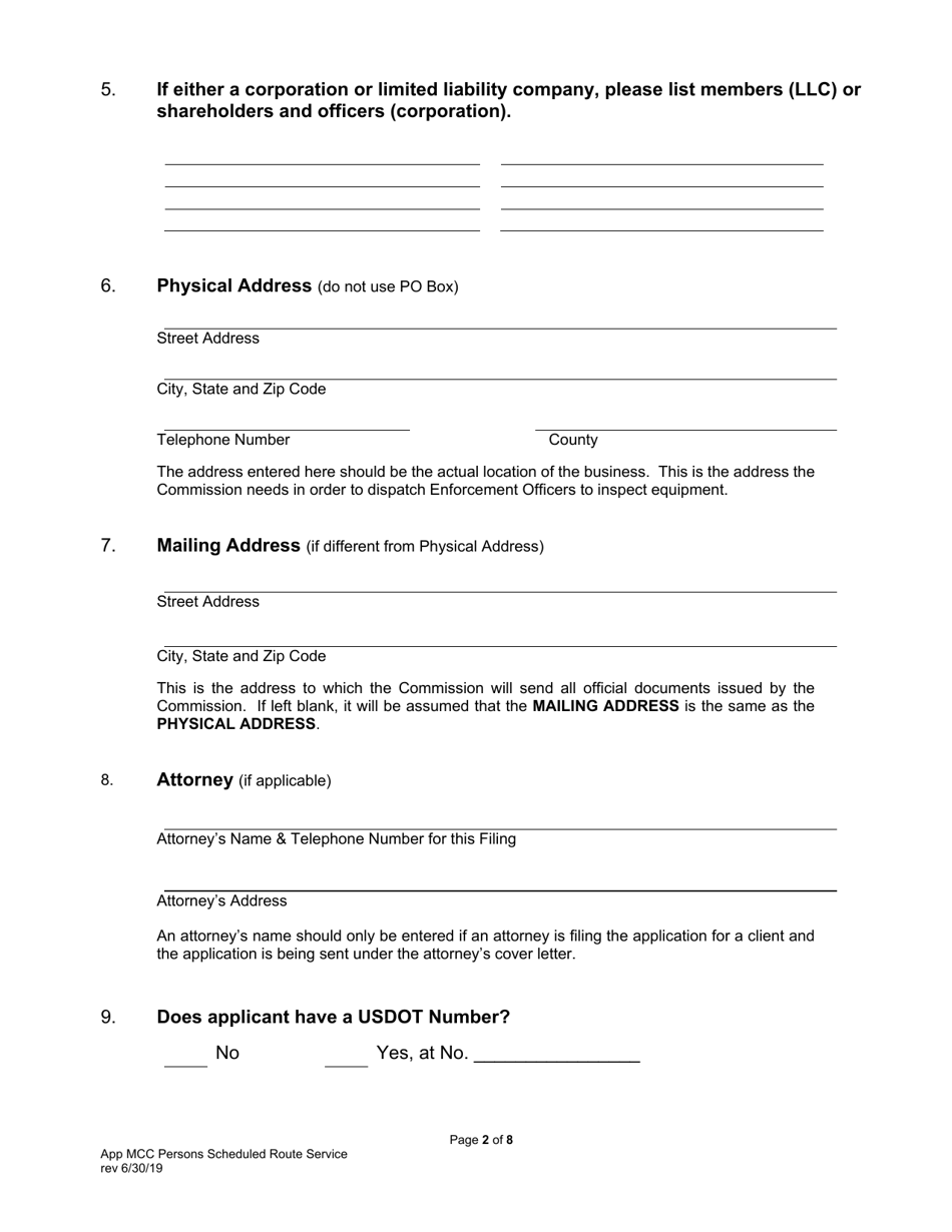 Application for Motor Common Carrier of Persons in Scheduled Route Service - Pennsylvania, Page 4