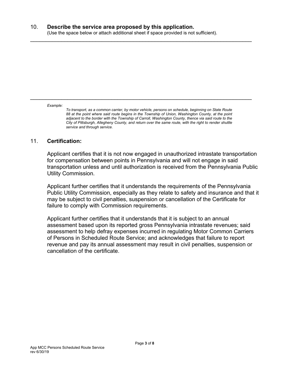 Application for Motor Common Carrier of Persons in Scheduled Route Service - Pennsylvania, Page 5