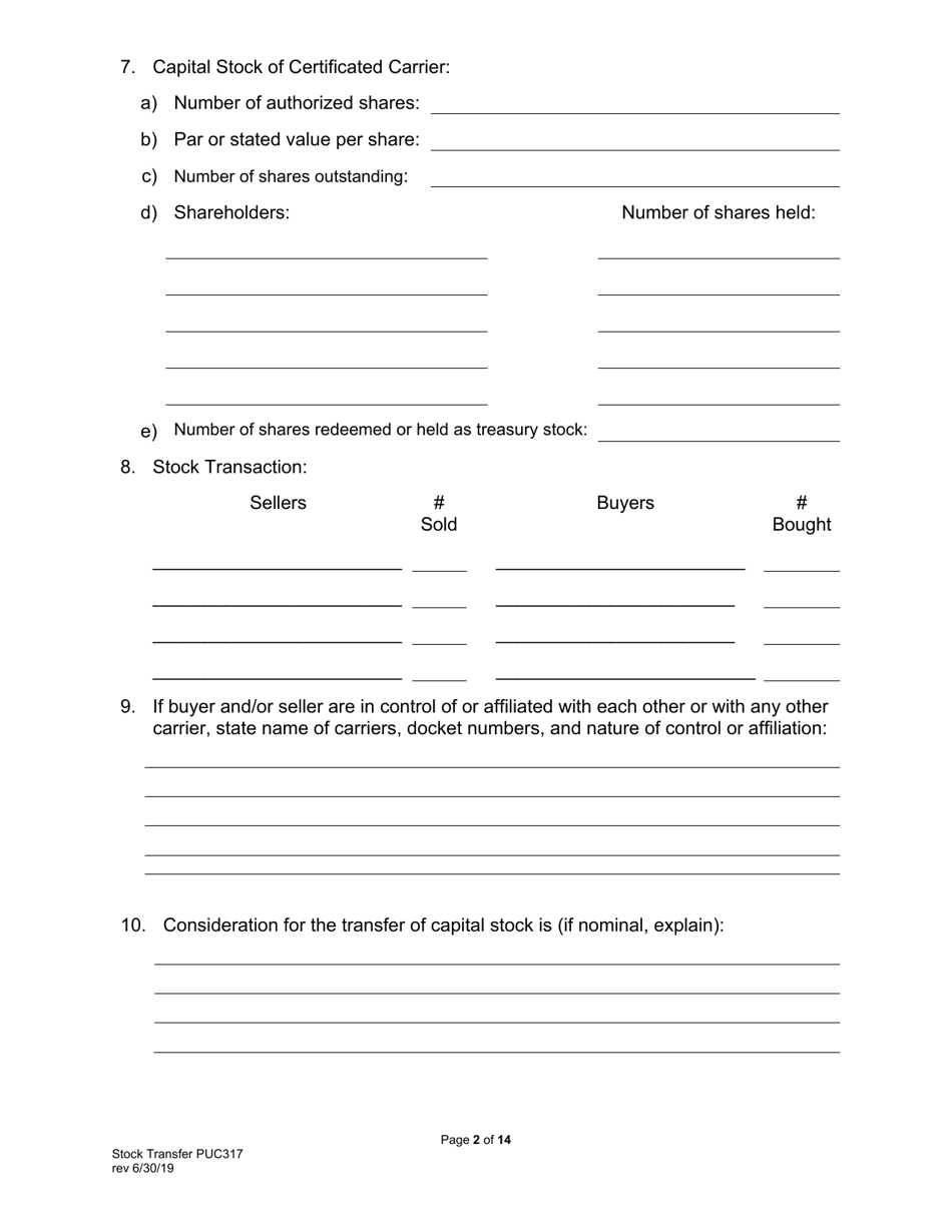 Form PUC317 Application for Approval of Transfer of Capital Stock - Pennsylvania, Page 3