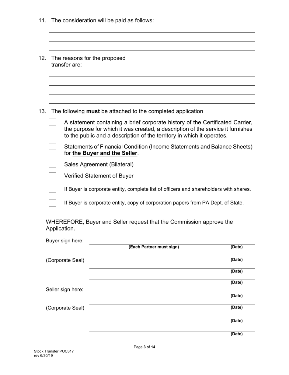 Form PUC317 Application for Approval of Transfer of Capital Stock - Pennsylvania, Page 4