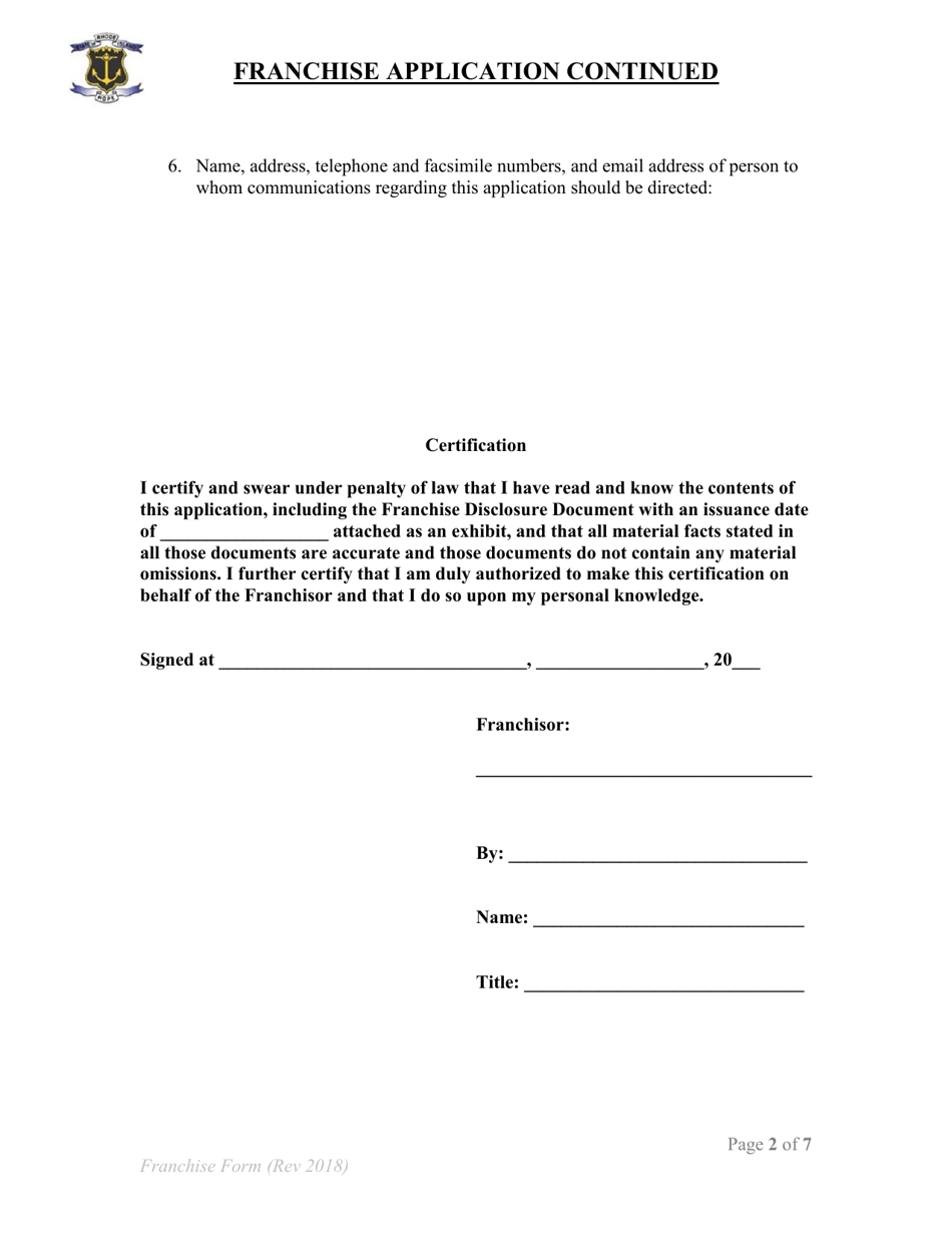 Franchise Application - Rhode Island, Page 2