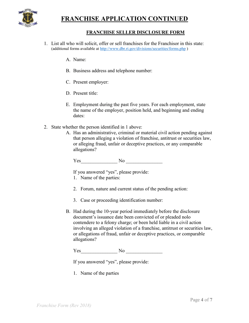 Franchise Application - Rhode Island, Page 4